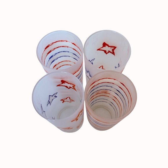 Dartington France Patriotic Tumblers Frosted Glass Set of 4 Stars Stripes July 4 - Picture 8 of 13